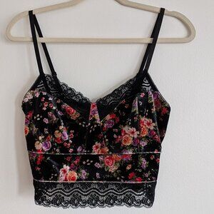 Floral velvet and lace crop top